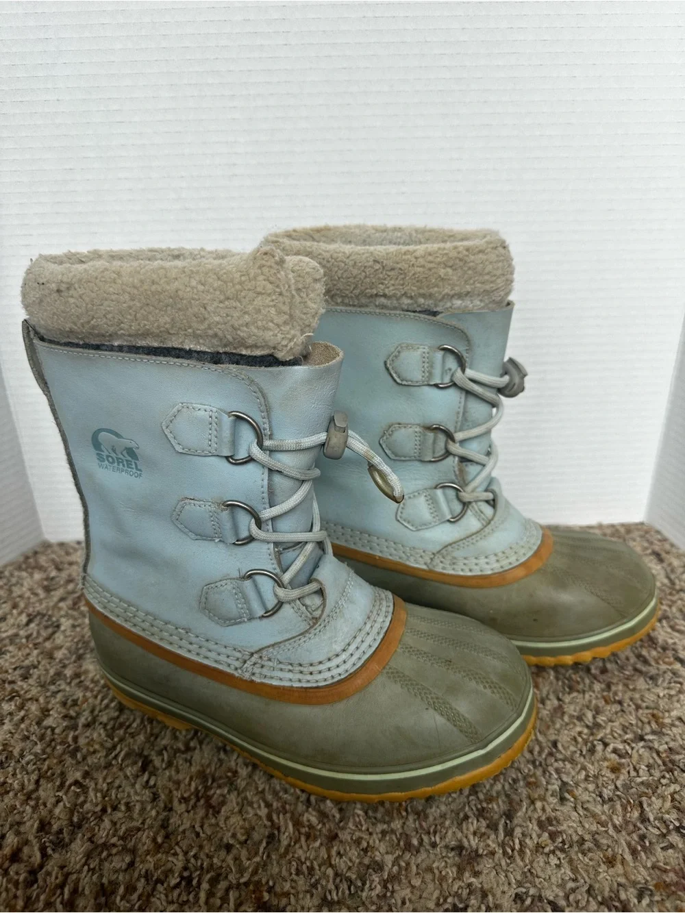 Sorel Kids Light Blue and Tan Waterproof Winter Boots